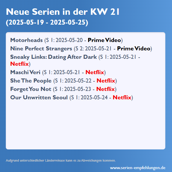 Neue Serien 2025 KW 21